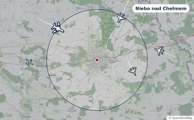 Mapa okolic miasta z sylwetkami samolotów — Niebo nad Chełmem na żywo