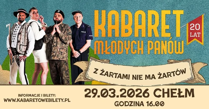 Grafika promocyjna wydarzenia Kabaret Młodych Panów — „Z żartami nie ma żartów” (20-lecie)