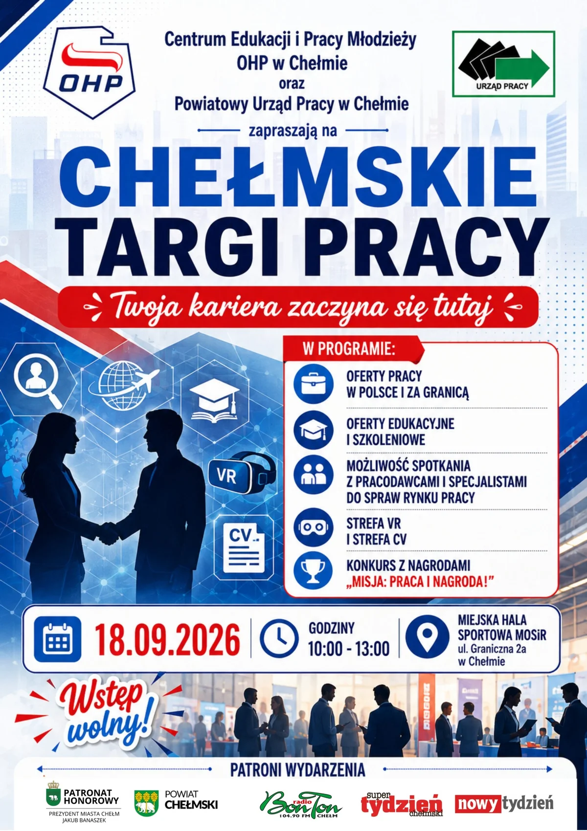 Grafika promocyjna wydarzenia Chełmskie Targi Pracy 2026 – „Twoja kariera zaczyna się tutaj”