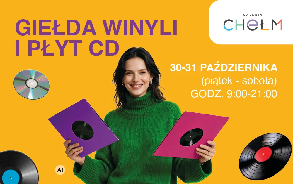 Grafika promocyjna wydarzenia Giełda Winyli i Płyt CD w Galerii Chełm: październikowe spotkanie