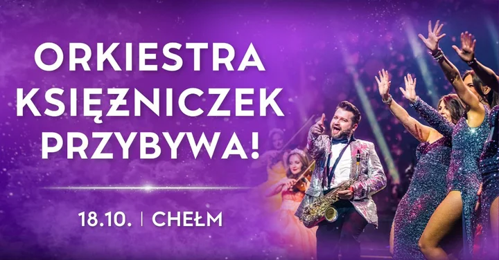 Obrazek przedstawia grafikę promocyjną wydarzenia Orkiestra Księżniczek — muzyczne show w Chełmskim Domu Kultury