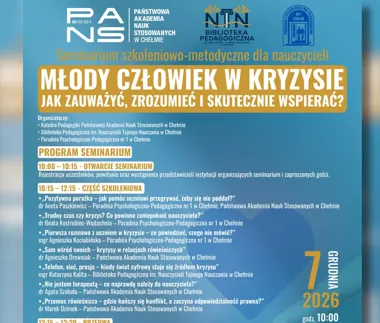 Grafika promocyjna wydarzenia Seminarium o kryzysie młodych ludzi w Chełmie