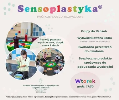 Grafika promocyjna wydarzenia Sensoplastyka® w Chełmie – sensoryczna zabawa dla najmłodszych