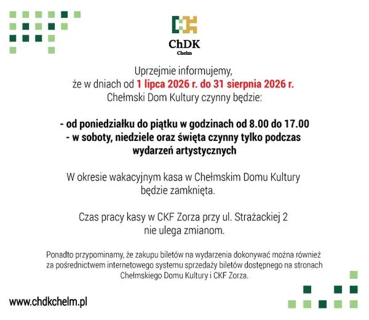 Wakacyjne godziny w ChDK - co zmienia się od lipca dla widzów