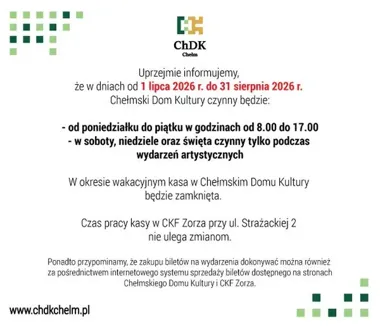 Wakacyjne godziny w ChDK - co zmienia się od lipca dla widzów