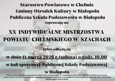 Jubileuszowe XX mistrzostwa powiatu w szachach zagrają w Białopolu