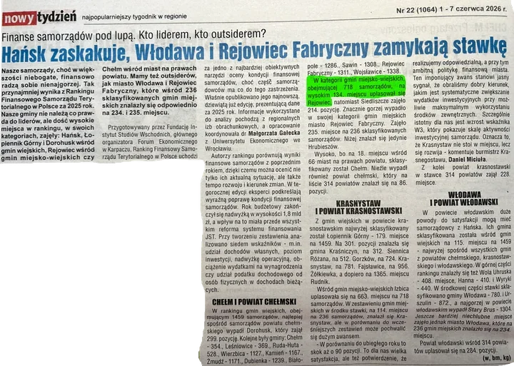 Rejowiec w czołówce lubelskich samorządów. Ranking finansowy pokazuje siłę małej gminy